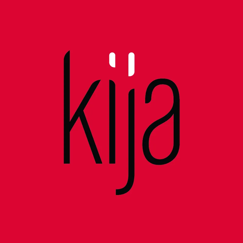 kija wordmark in black on red
