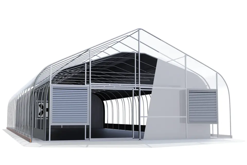 Rendering of the dual-frame light-deprivation greenhouse